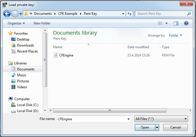 The PuTTYgen &ldquo;Load private key&rdquo; pop-up window