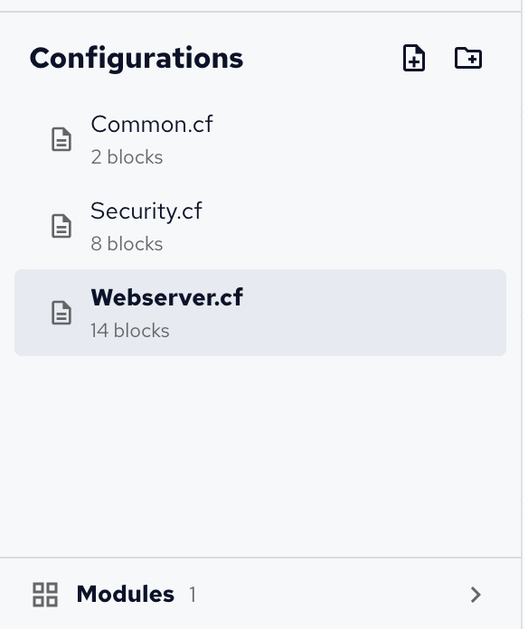 The Configurations list