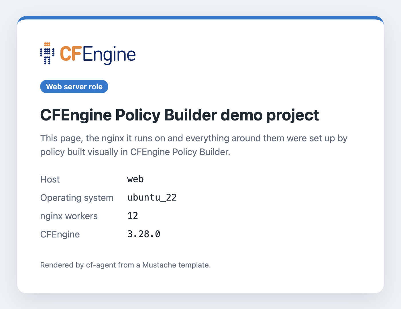 The landing page the demo publishes