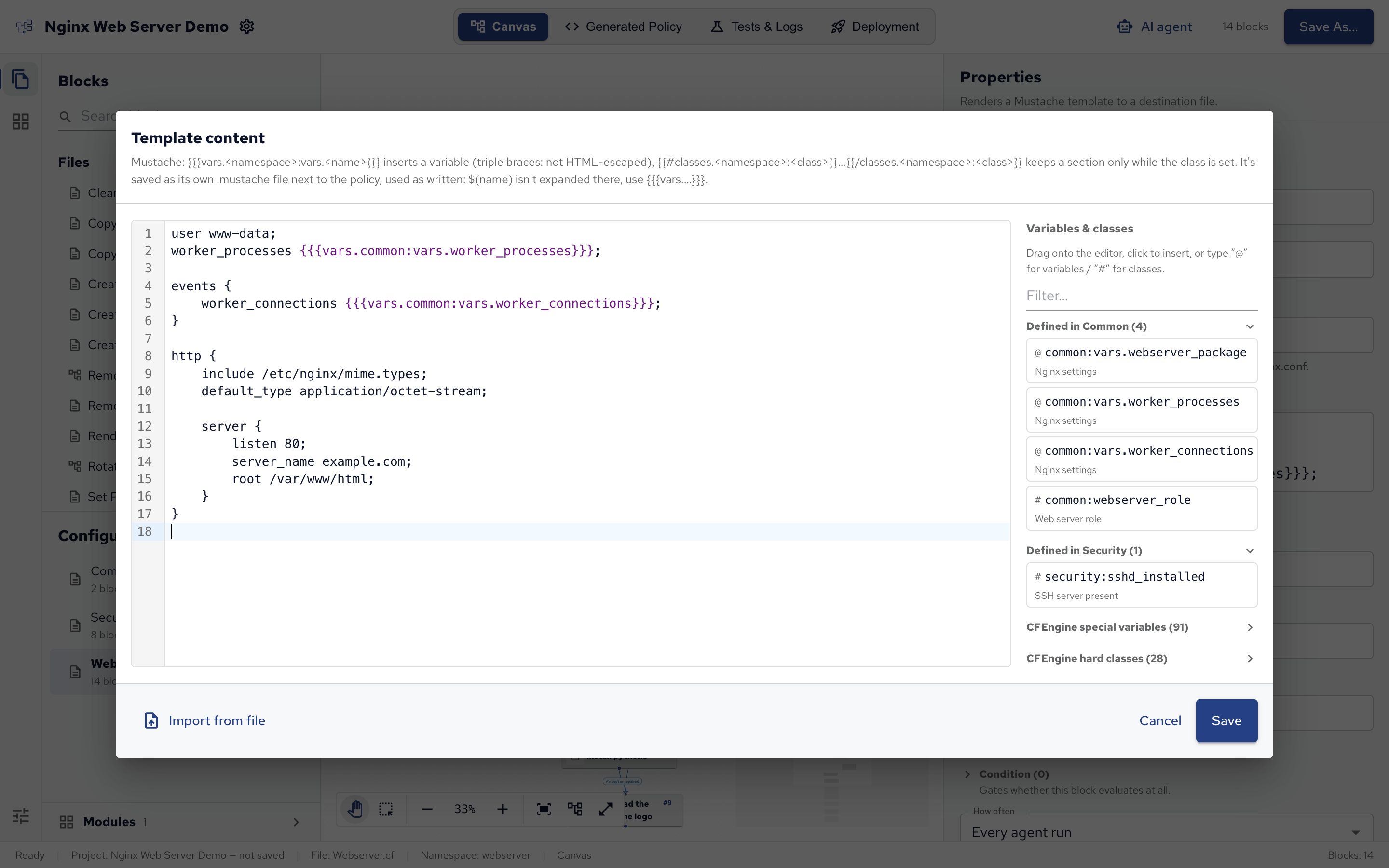 The template editor
